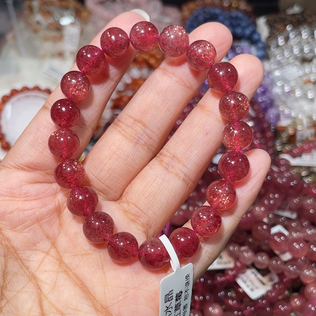 水晶手串未镶嵌星光红草莓9.5m