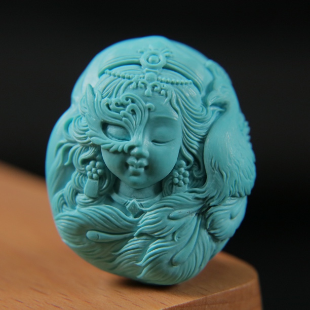原矿绿松石楼兰女王 尺寸26×31.2×13.5mm，重14.75g