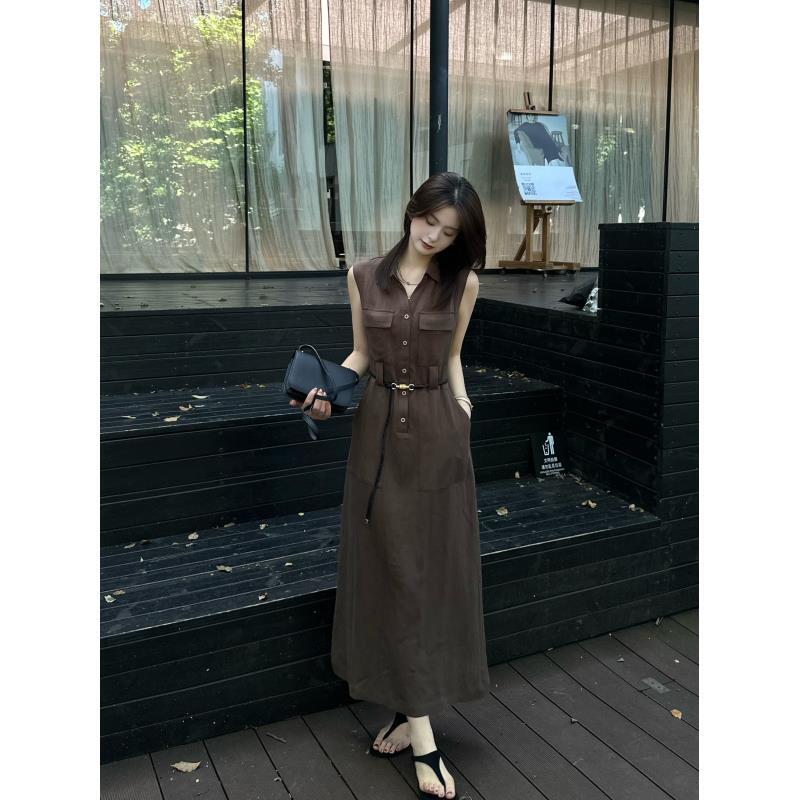 LUOZHIYIN/罗知音R123204W收腰夏季露肩无袖宽松腰A字裙连衣裙