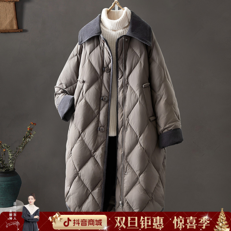 丝柏舍2025冬装新款通勤中长款翻领90绒羽绒服S54B2443Y