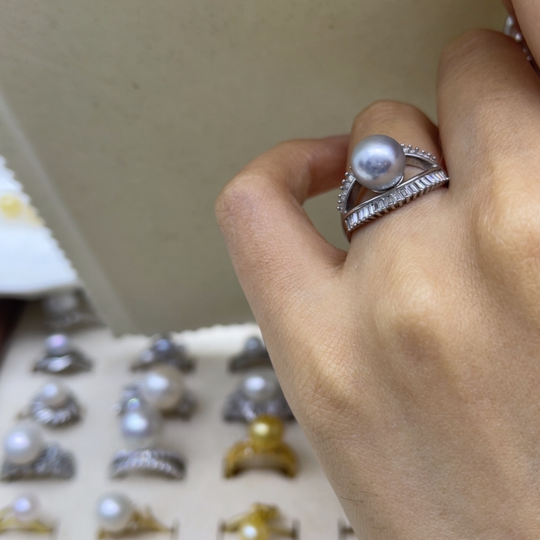 银S925镶嵌戒指海水珍珠