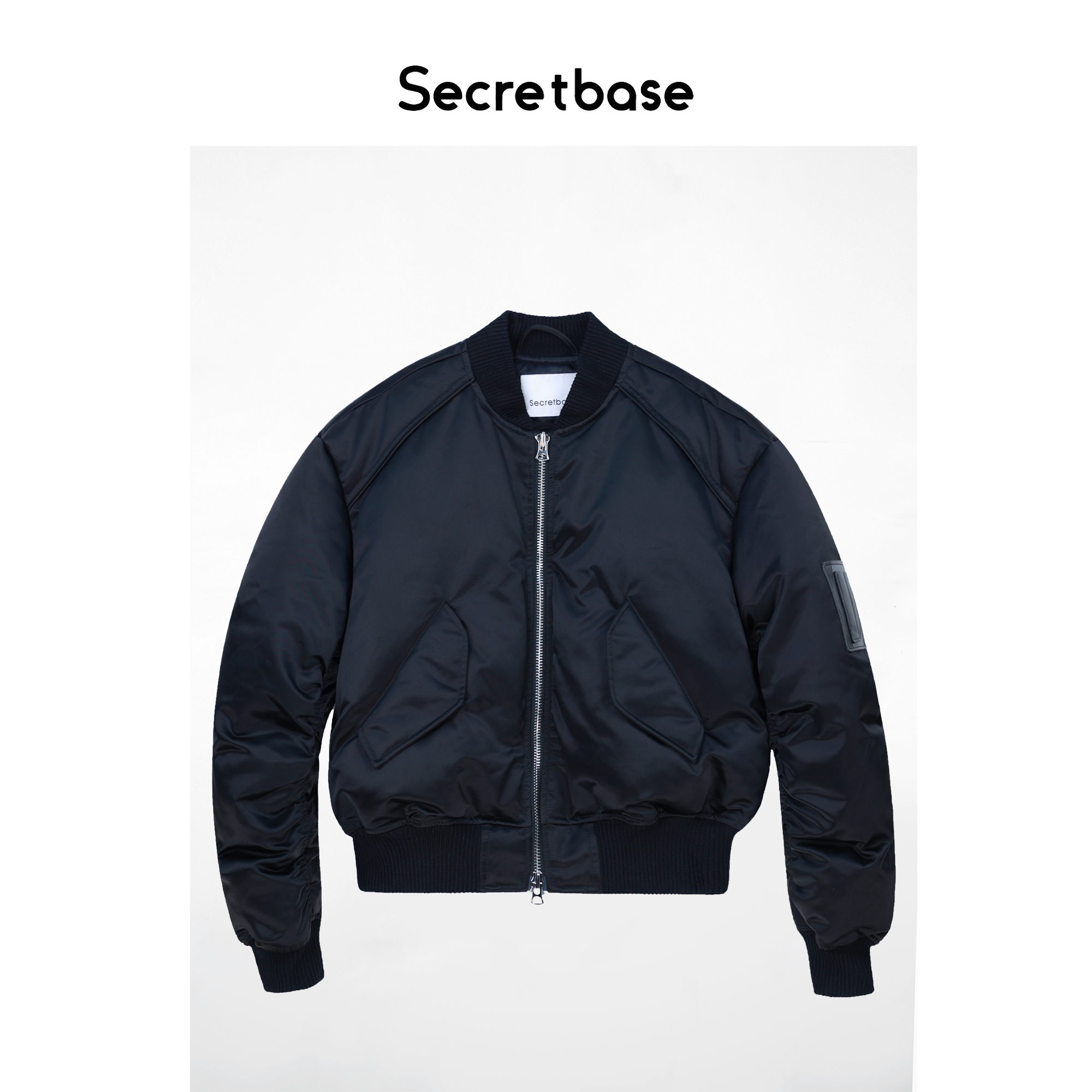 Secretbase 重工棒球领飞行夹克羽绒服 95%白鸭绒挺阔拼接褶皱YKK