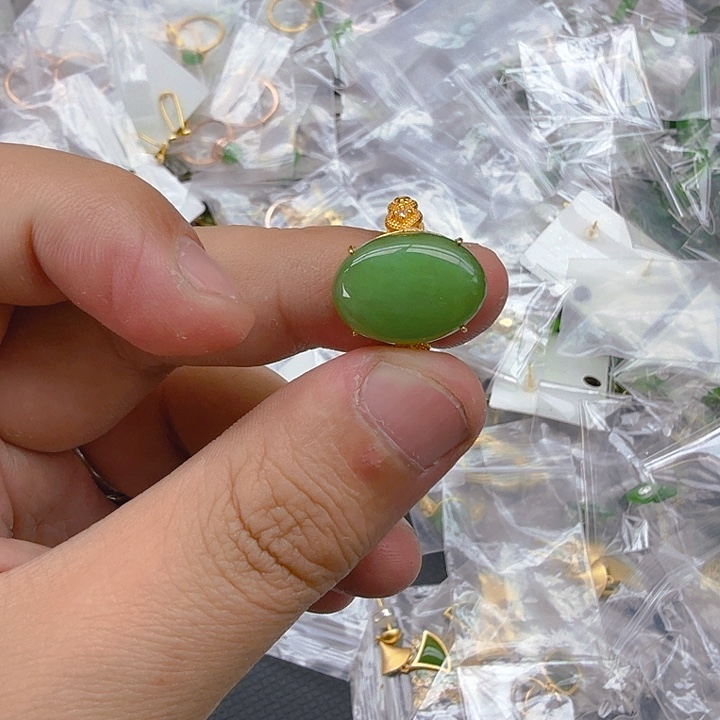 和田玉（碧玉）戒指银S925镀金镶嵌