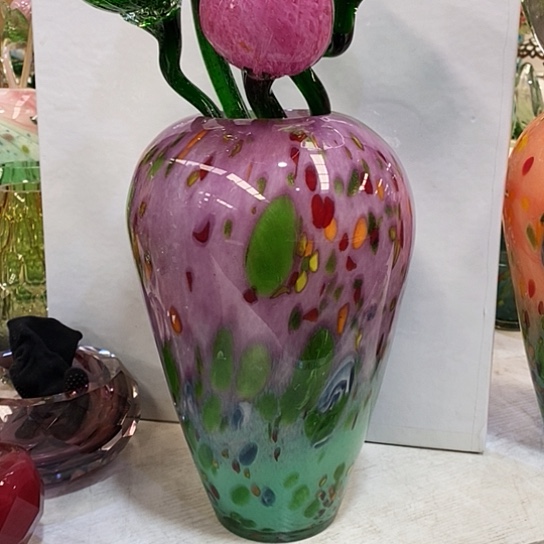 琉璃高31厘米上粉色下绿色花瓶