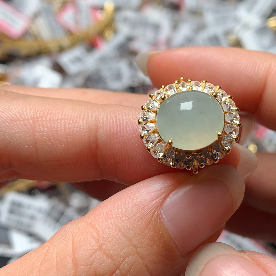 翡翠戒指银S925镶嵌天然翡翠吊坠