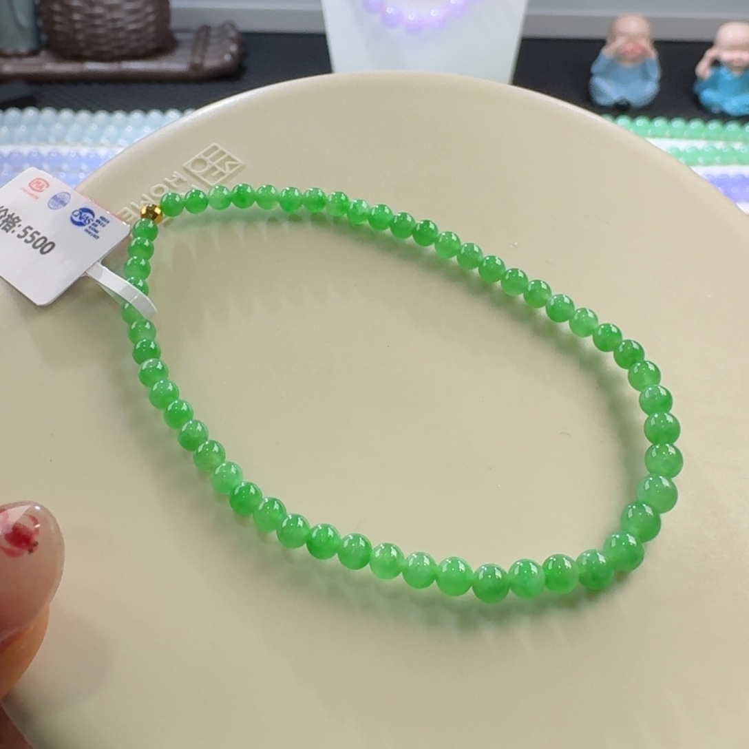 翡翠颈饰未镶嵌甜阳绿小米珠3.3-4.2mm