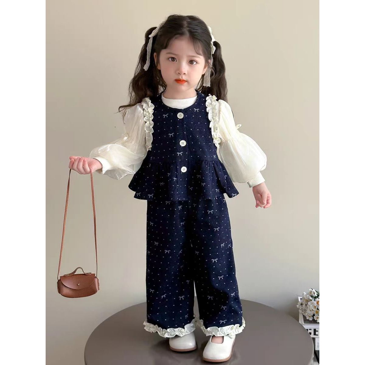 小丸子  56095女童圆点秋季2025新款儿童女宝宝秋装休闲三件套