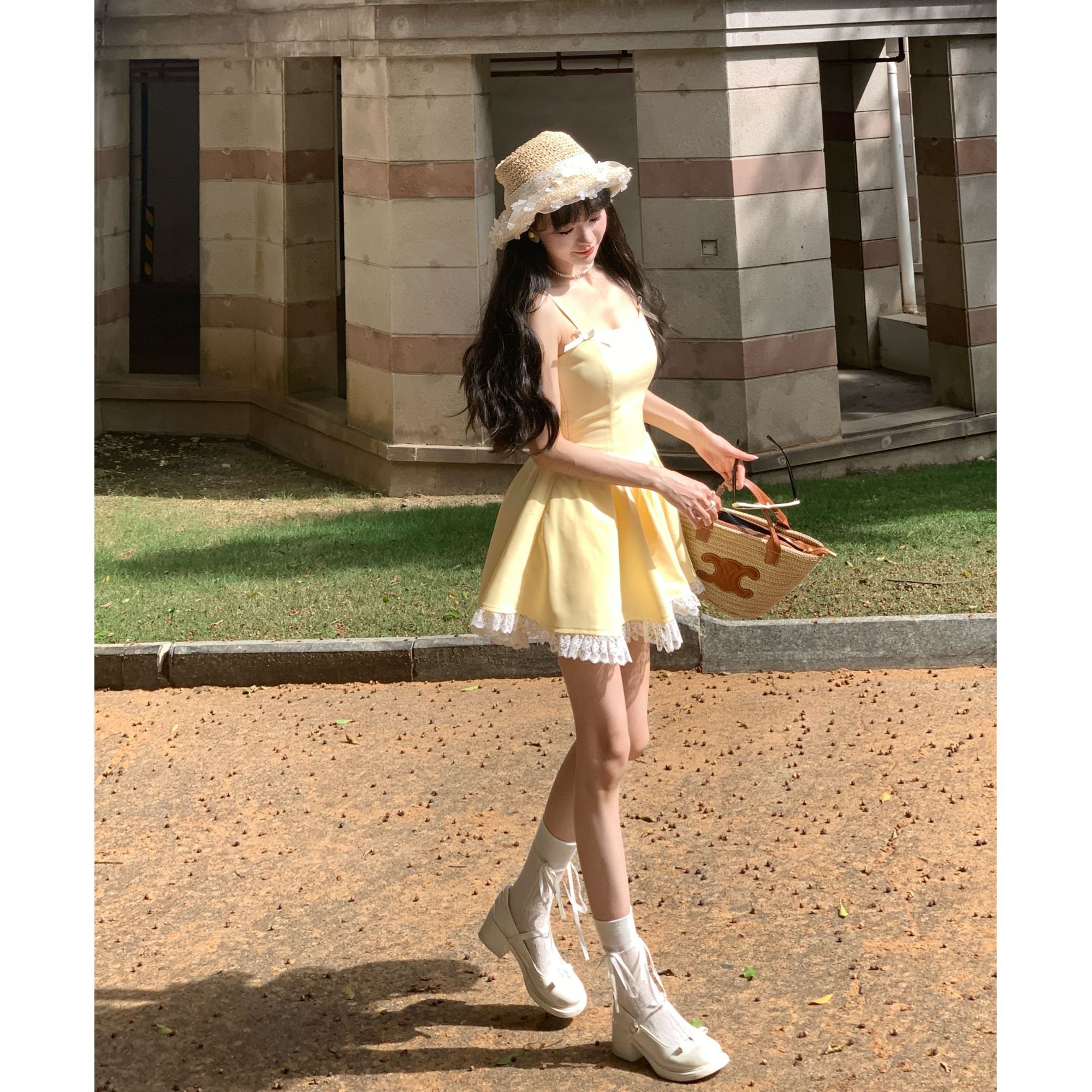 【QIANJIN】‘芝士蛋糕’夏季度假甜美少女显瘦收腰连衣裙QL86108
