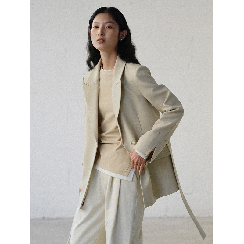 素典高级感休闲西装外套气质通勤收腰系带西服上衣3082
