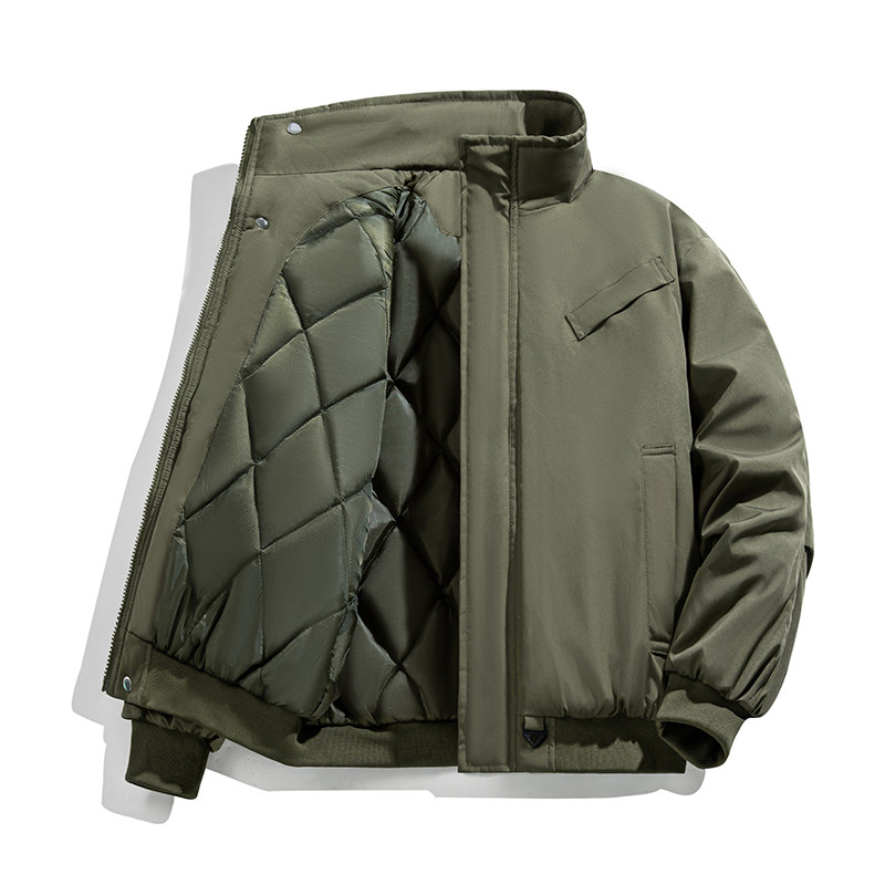 冬季男士美式复古立领加厚保暖棉服外套休闲男款男士皮毛一体棉衣