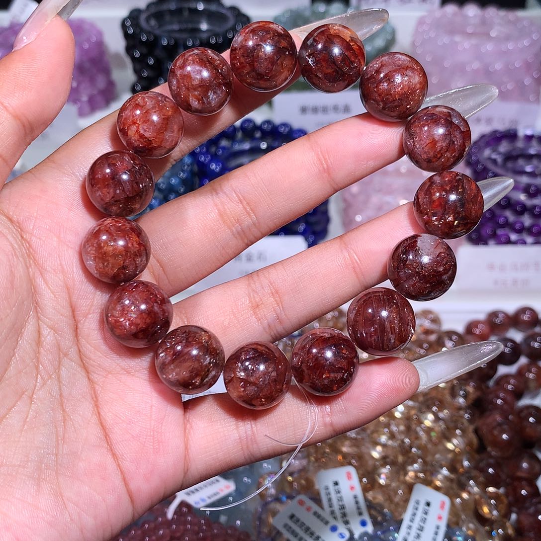 未镶嵌手链水晶牛血红大花瓣胶花15