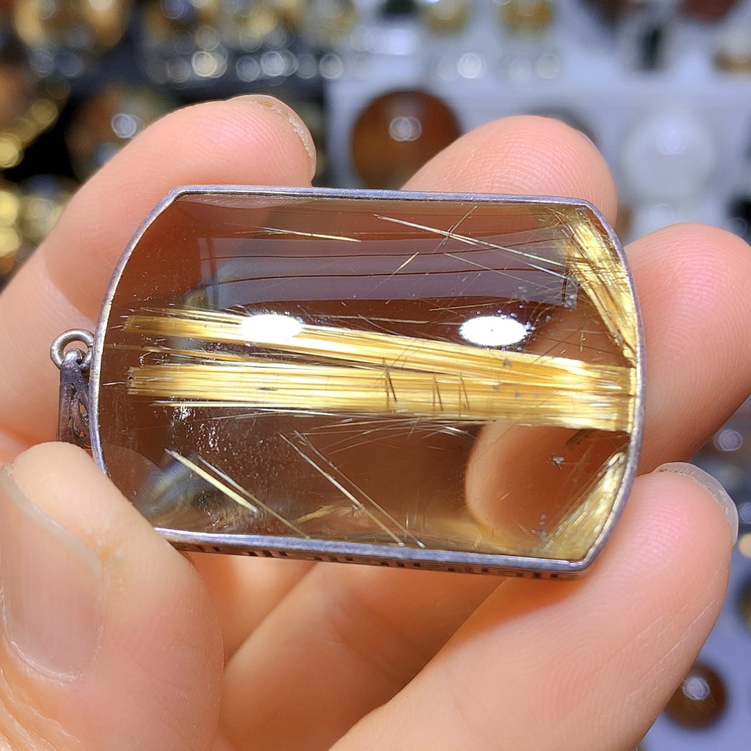 水晶吊坠银S925镶嵌天然水晶