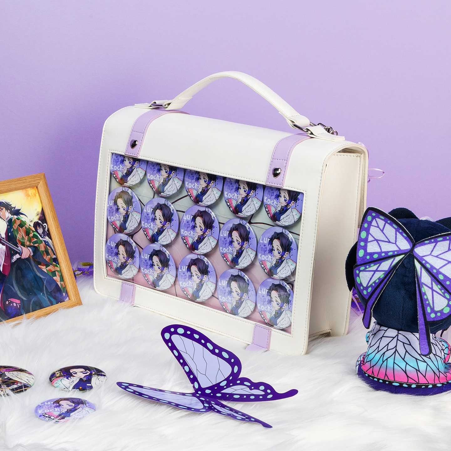 飞鸟君原创鬼灭之刃周边蝴蝶忍痛包皮质大容量单双肩托特包包女