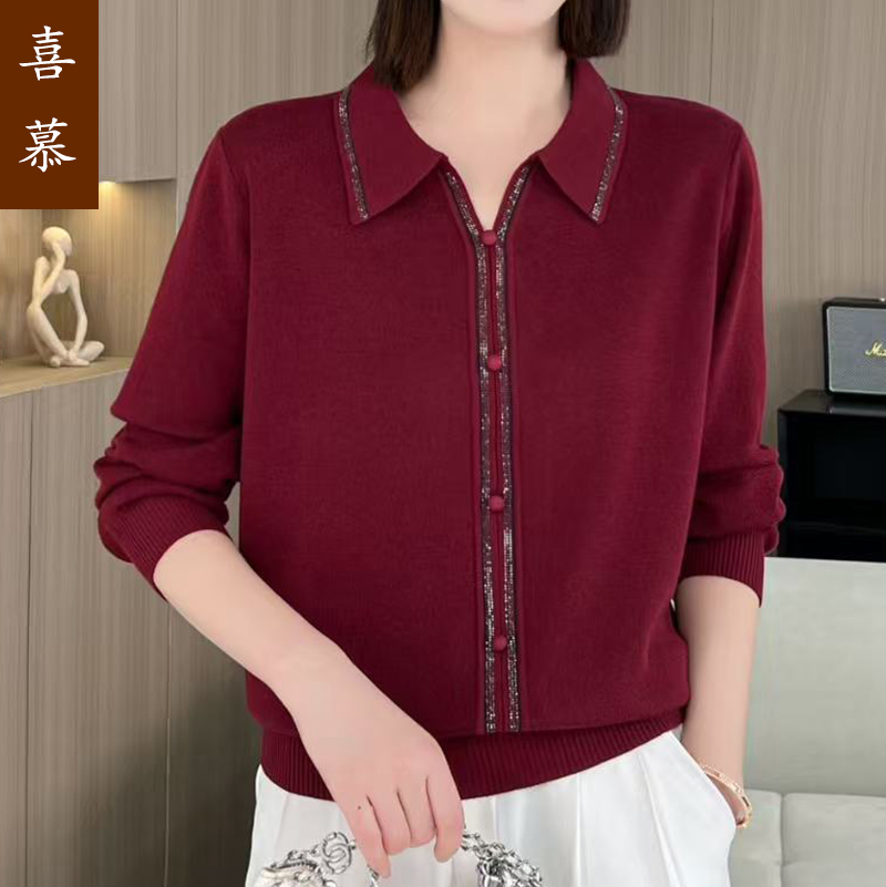 毛衣女士秋冬2025新款宽松针织打底衫妈妈上衣翻领气质大码时尚潮