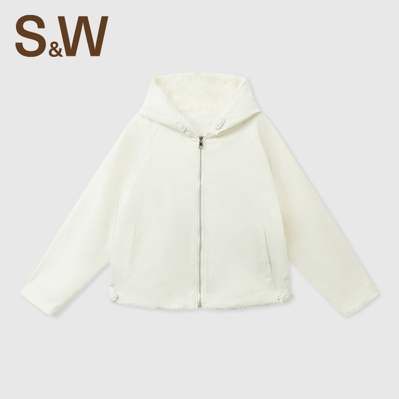 SW女薄款连帽冬季短款慵懒风短外套户外休闲运动卫衣外套针织1620