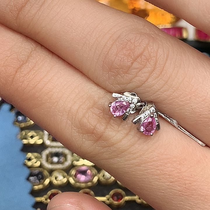 银S925镶嵌彩色蓝宝石耳饰