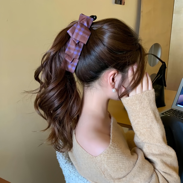 可露思同款紫色格纹香蕉夹马尾夹女秋冬气质网红高级感发饰