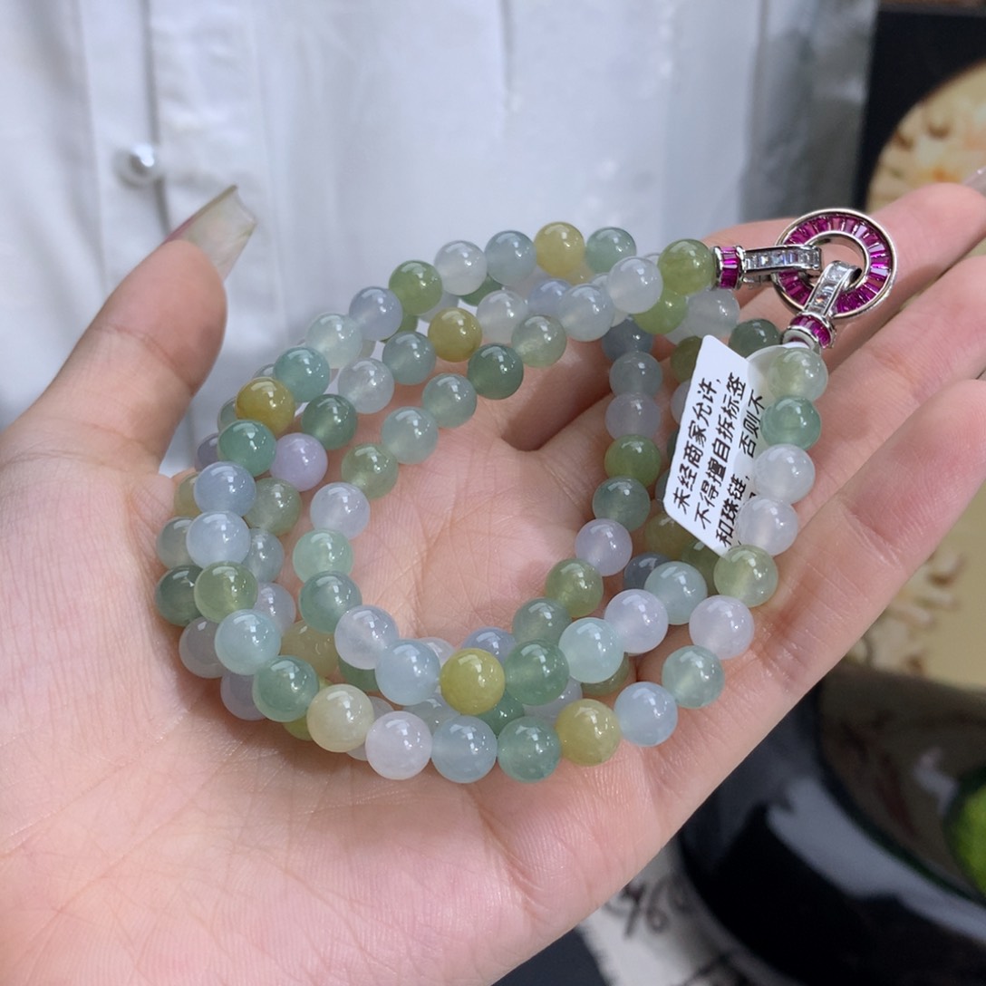 翡翠手链未镶嵌卡6.8冰胶马卡龙