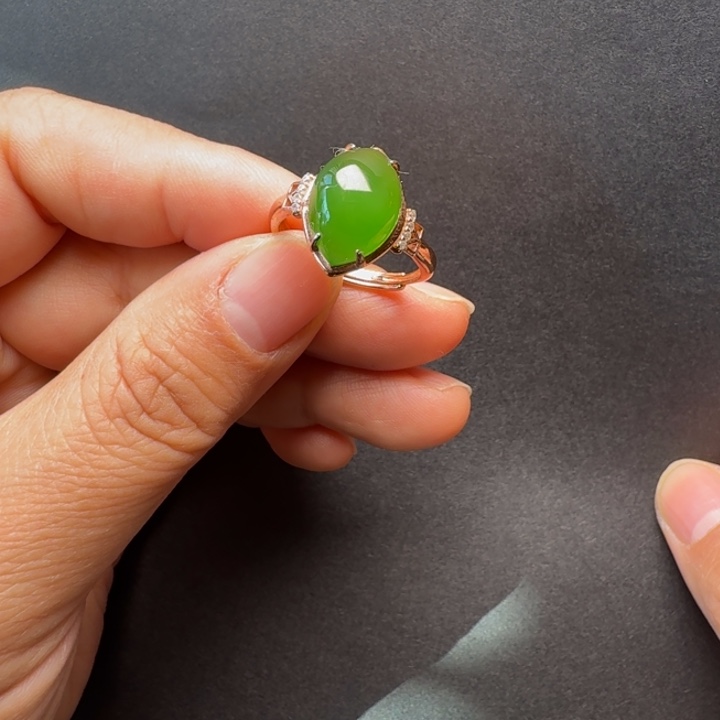 和田玉（碧玉）银S925镀金镶嵌戒指