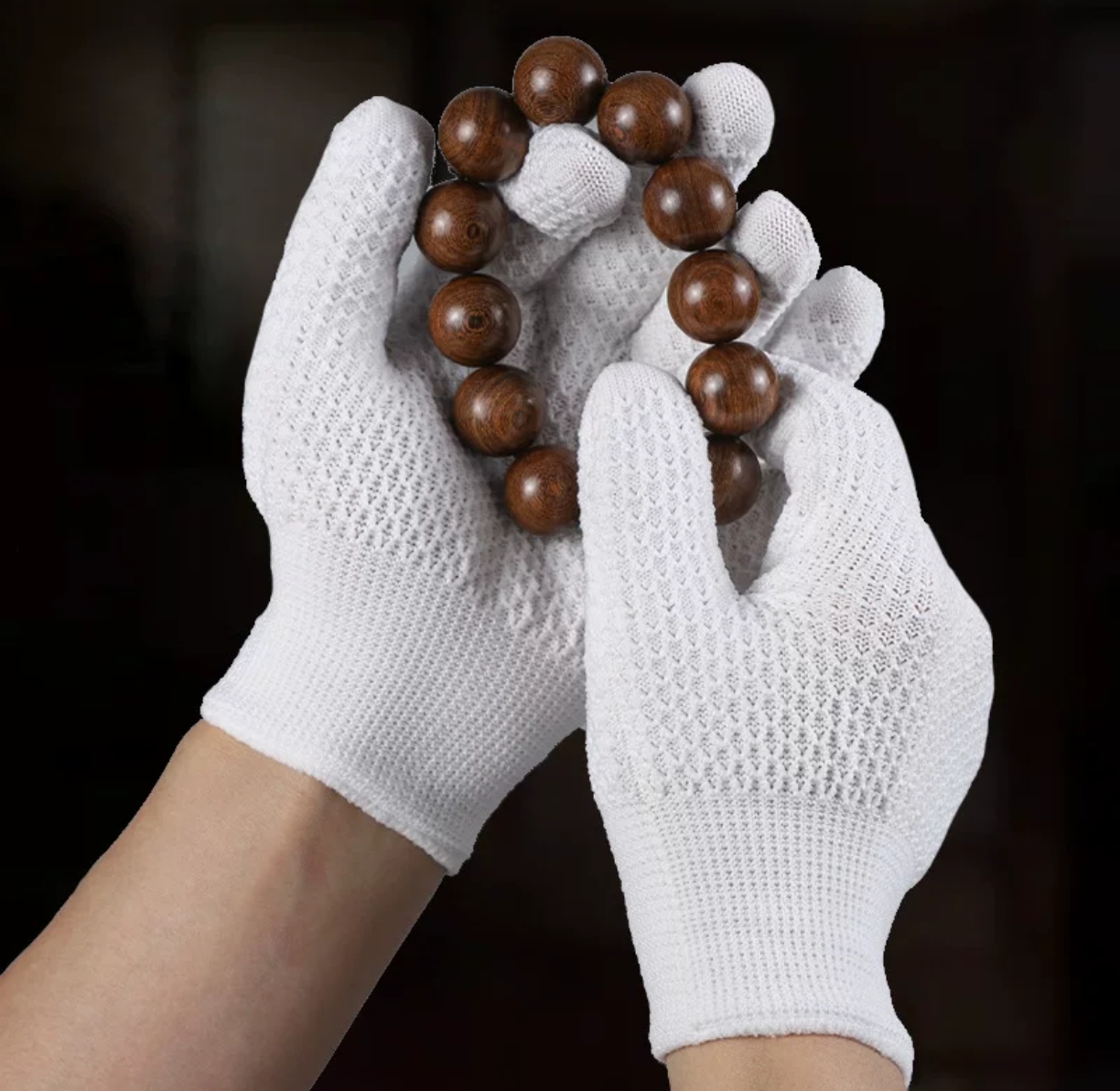 菠萝纹文玩纳米手套加厚盘葫芦珠手串核桃星月木抛光打底包浆上色