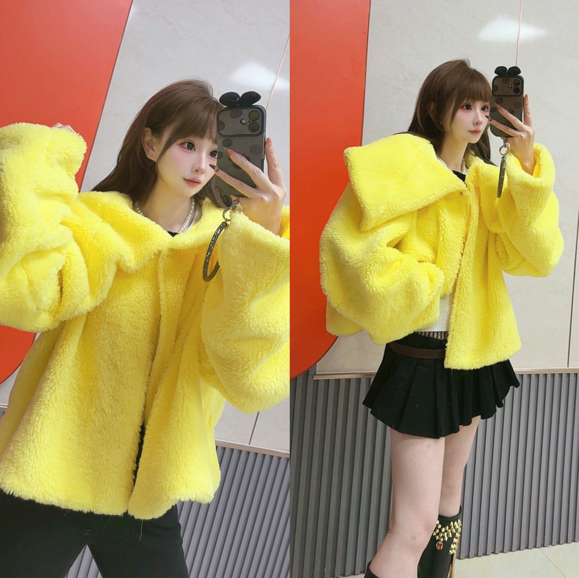 0252【熙妮潮牌】泰潮设计师款潮流加厚翻领毛毛外套显白宽松休闲