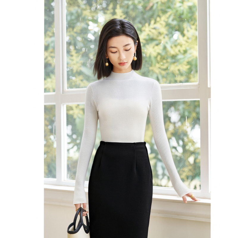 米思阳【100%羊毛衫】杏色冬季新款羊毛衫保暖亲肤5B25DM5016