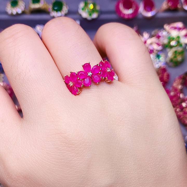 戒指银S925镶嵌红宝石