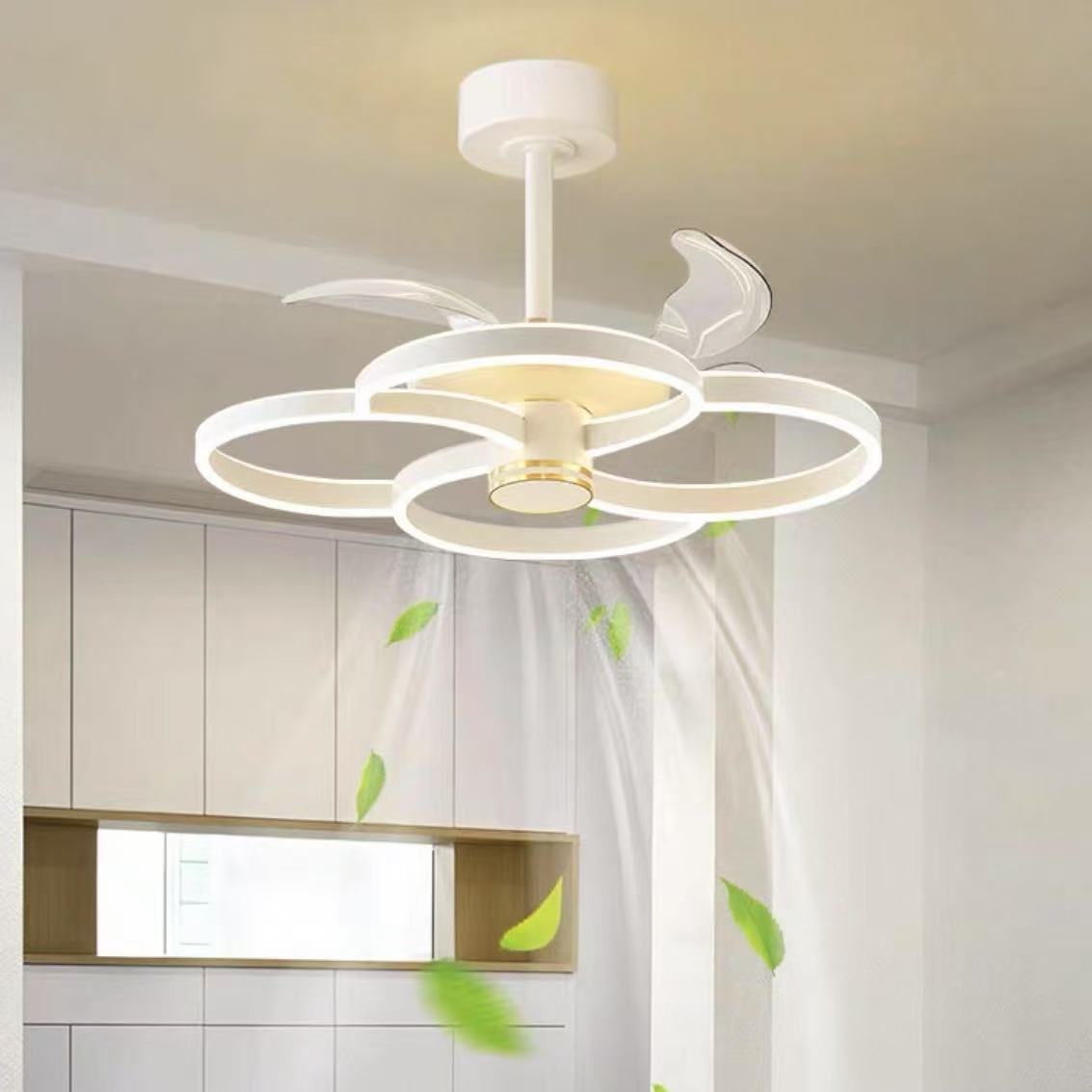 四叶草简约高亮轻奢高端吊扇灯北欧风扇灯餐厅卧室灯室内遥控吊灯