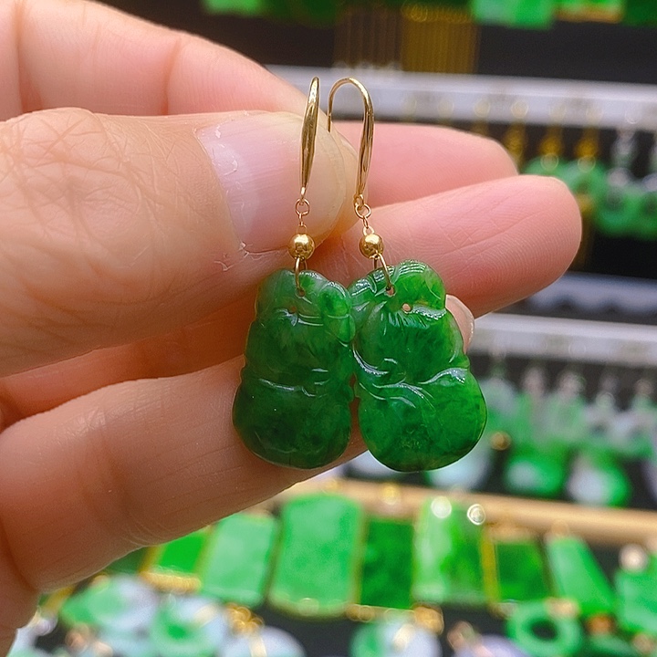 翡翠耳饰18K金镶嵌耳坠