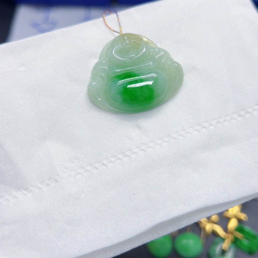 翡翠挂件足银镶嵌y佛公