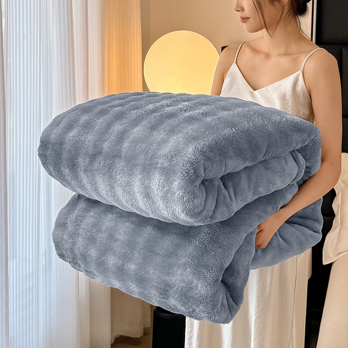 托斯卡纳绒仿兔绒毛毯加厚抽条毯居家宿舍办公沙发家用休闲毛毯