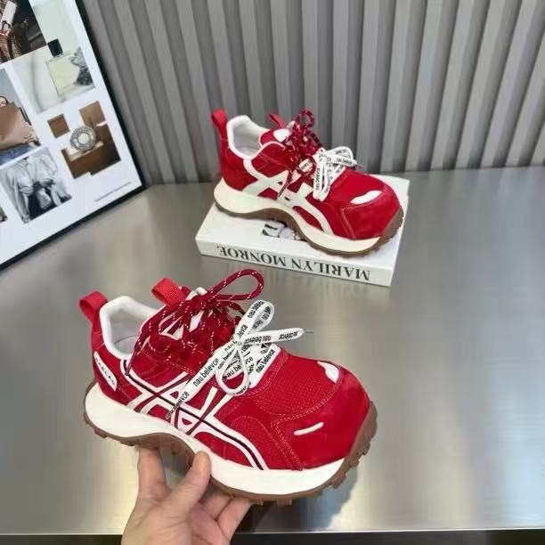 雅希定制~C61小蛮腰拼色老爹鞋新款红色氛围网面休闲运动鞋