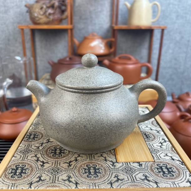 宜兴原矿紫砂壶全手工制作40目青灰缎泥矮潘壶170cc左右纯手工