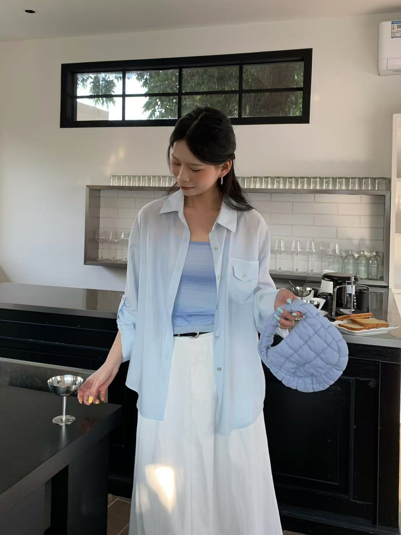 绿色冰丝凉感防晒衬衫外套女2025夏新款中长款外搭开衫吊带两件套