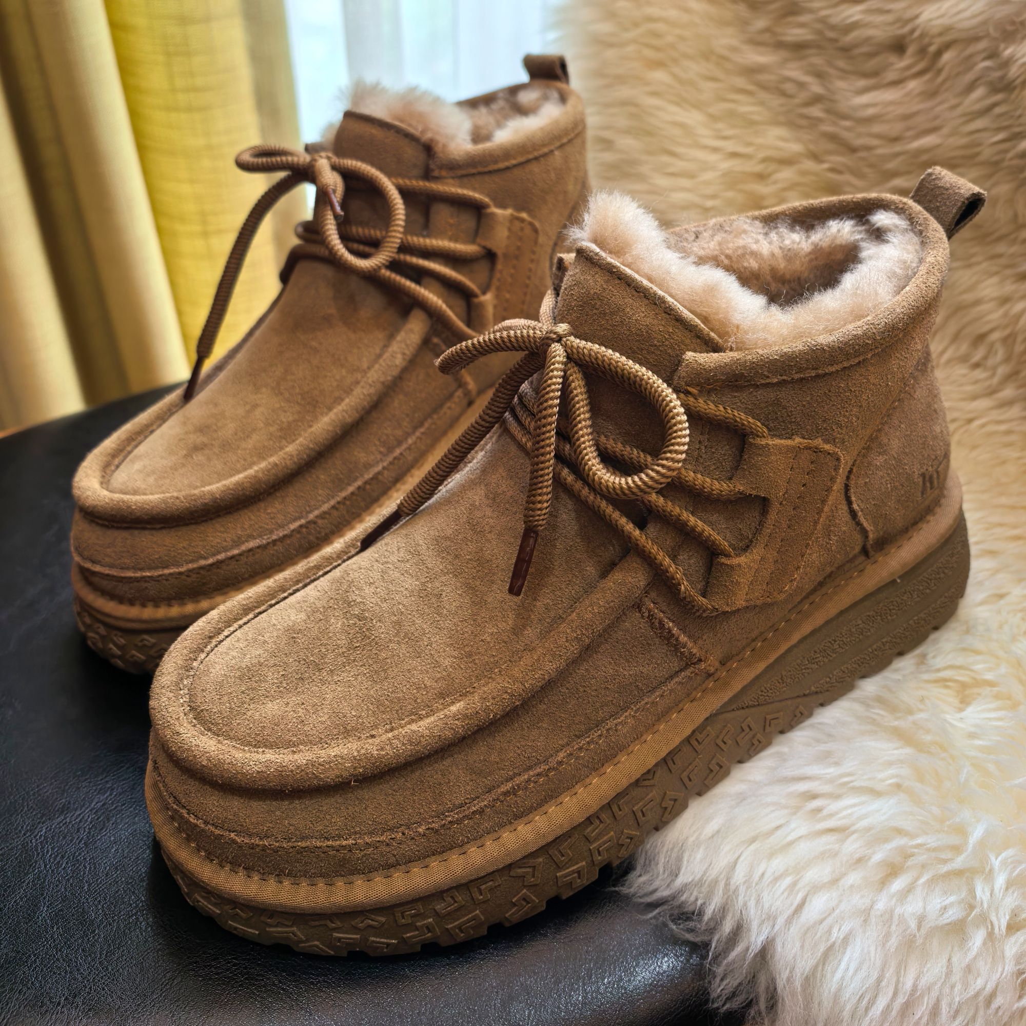 牛皮+全羊毛内里雪地靴男士系带保暖马丁靴短靴加厚大棉鞋 KS8828