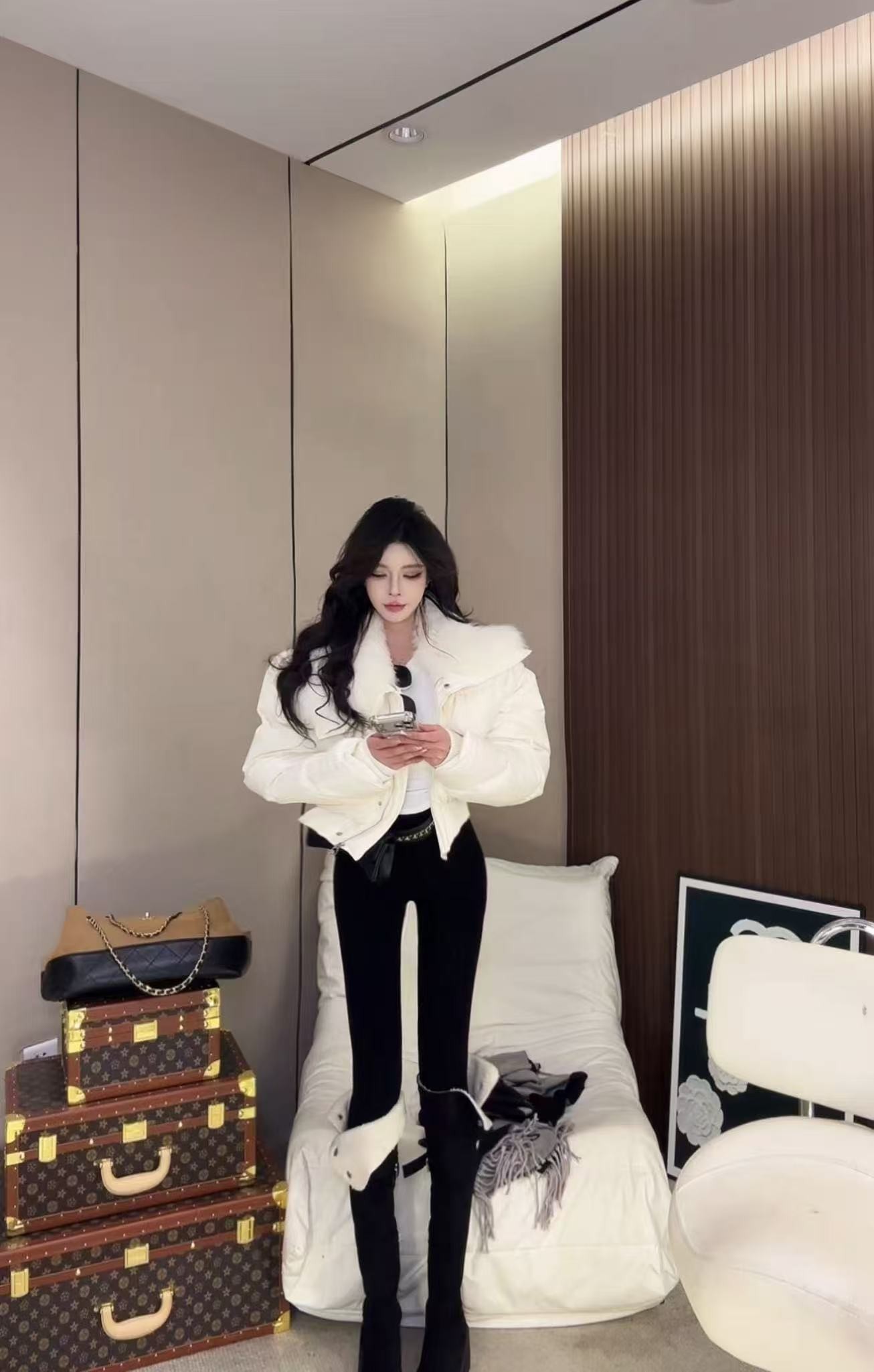 AL SHOP【时尚编辑】韩系时尚真毛领羽绒服螺纹下摆显瘦短款外套