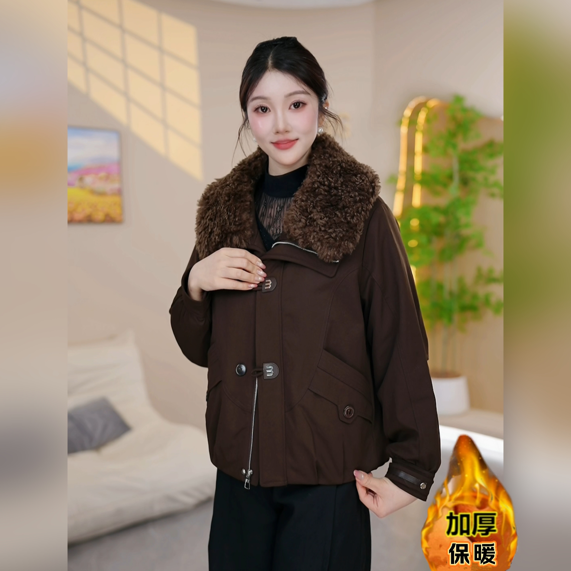 冬季新款加厚大码女装2025保暖外套女士长袖百搭时尚休闲短外套