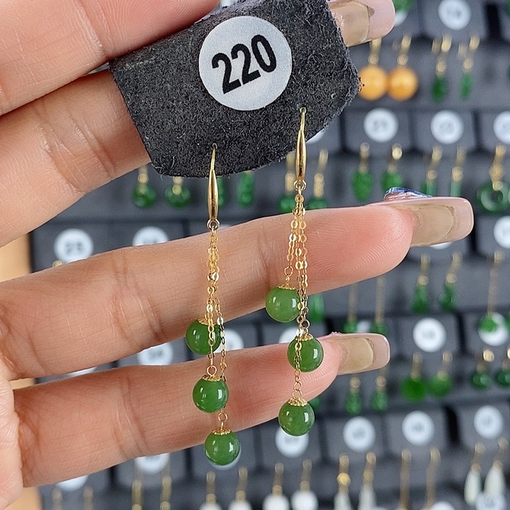 和田玉耳饰18K金镶嵌