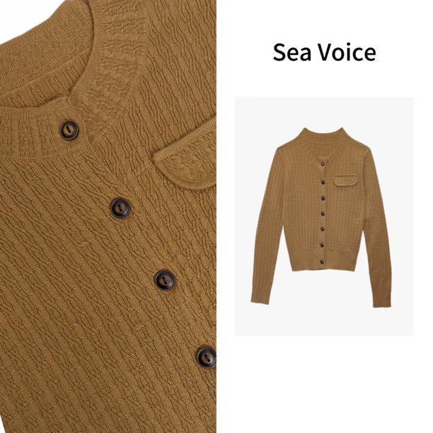 气质复古撞色纽扣长袖针织开衫毛衣829
