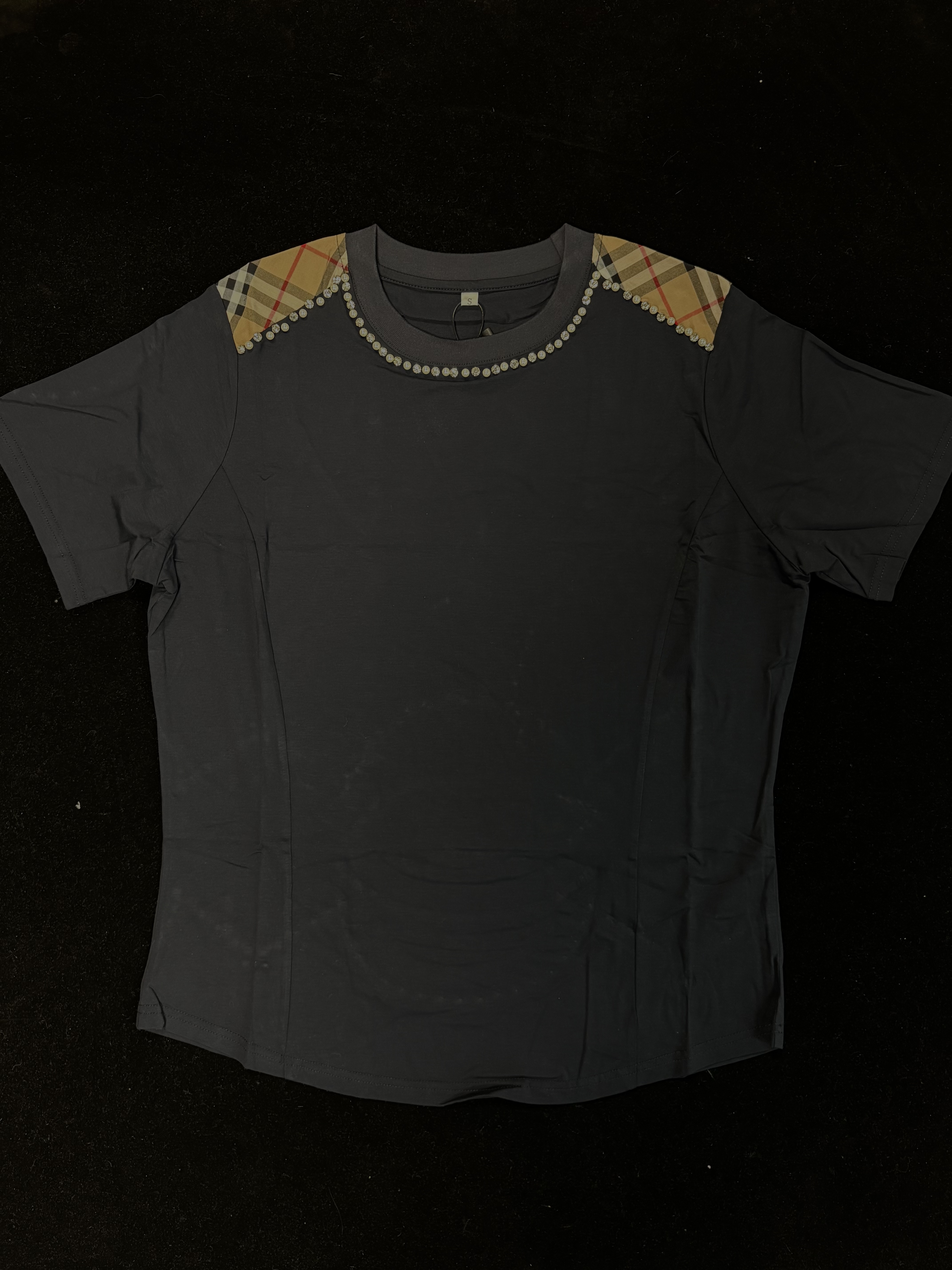 XXF-319法式珍珠款黑色圆领短袖