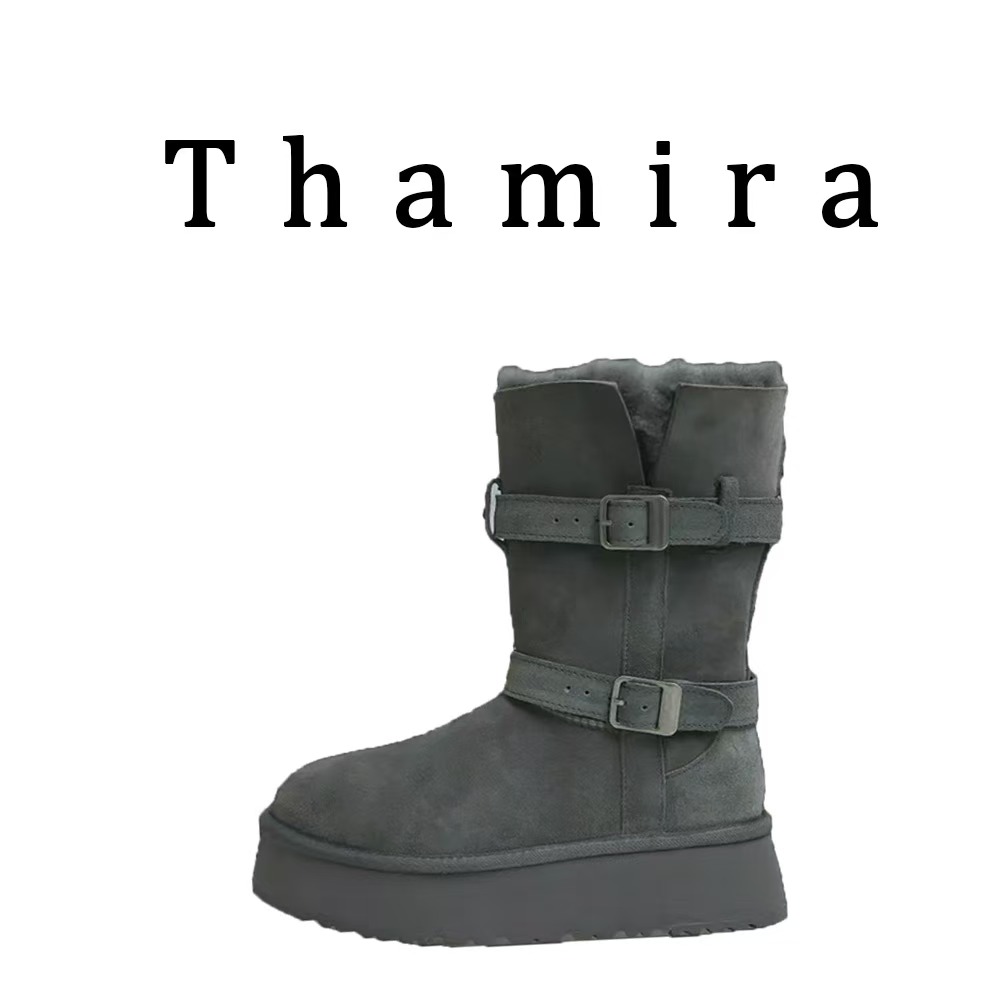 [羊皮毛一体]4cm骑士靴皮毛一体雪地靴低/中筒靴显高显腿细雪地靴