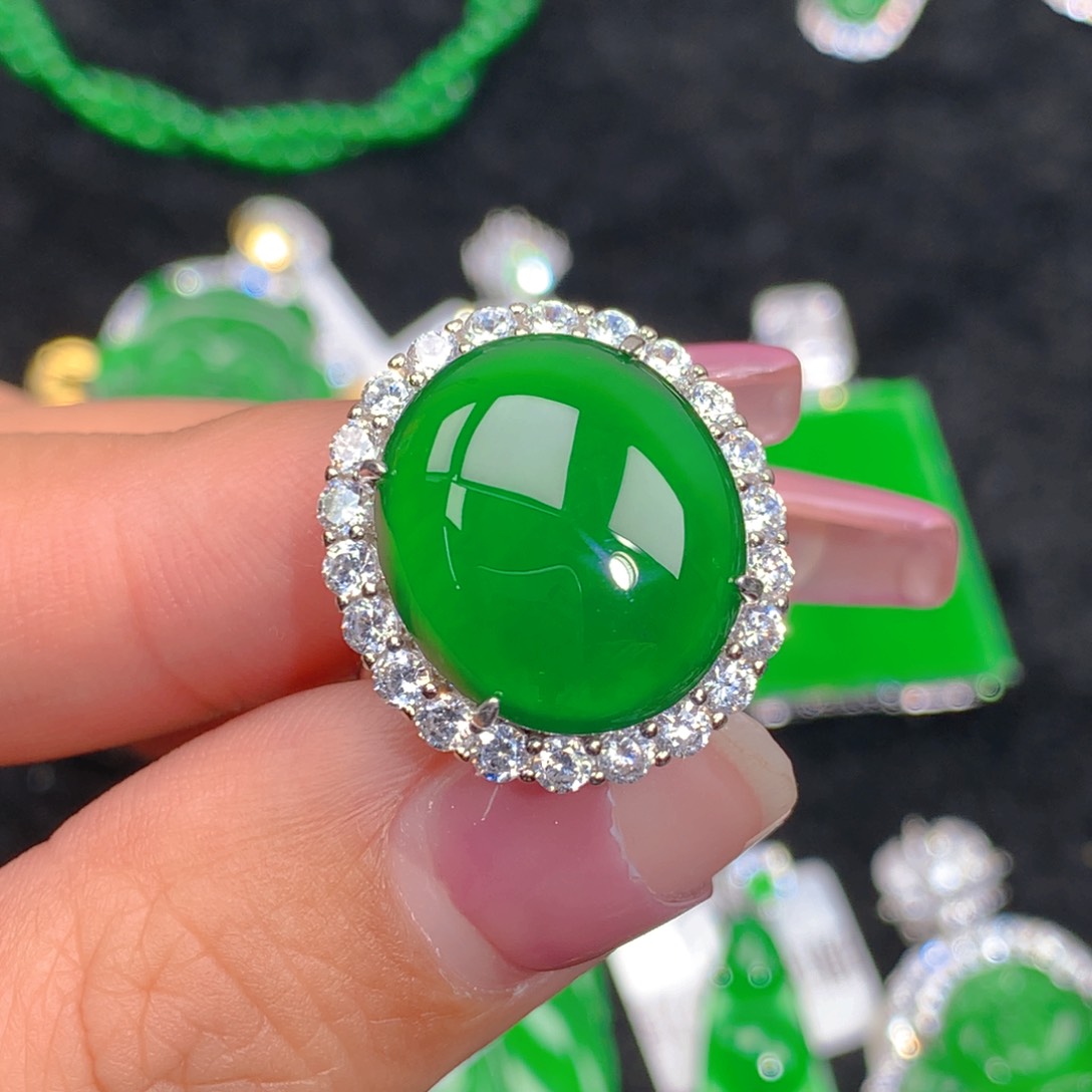 翡翠戒指银S925镶嵌❤️***翡翠