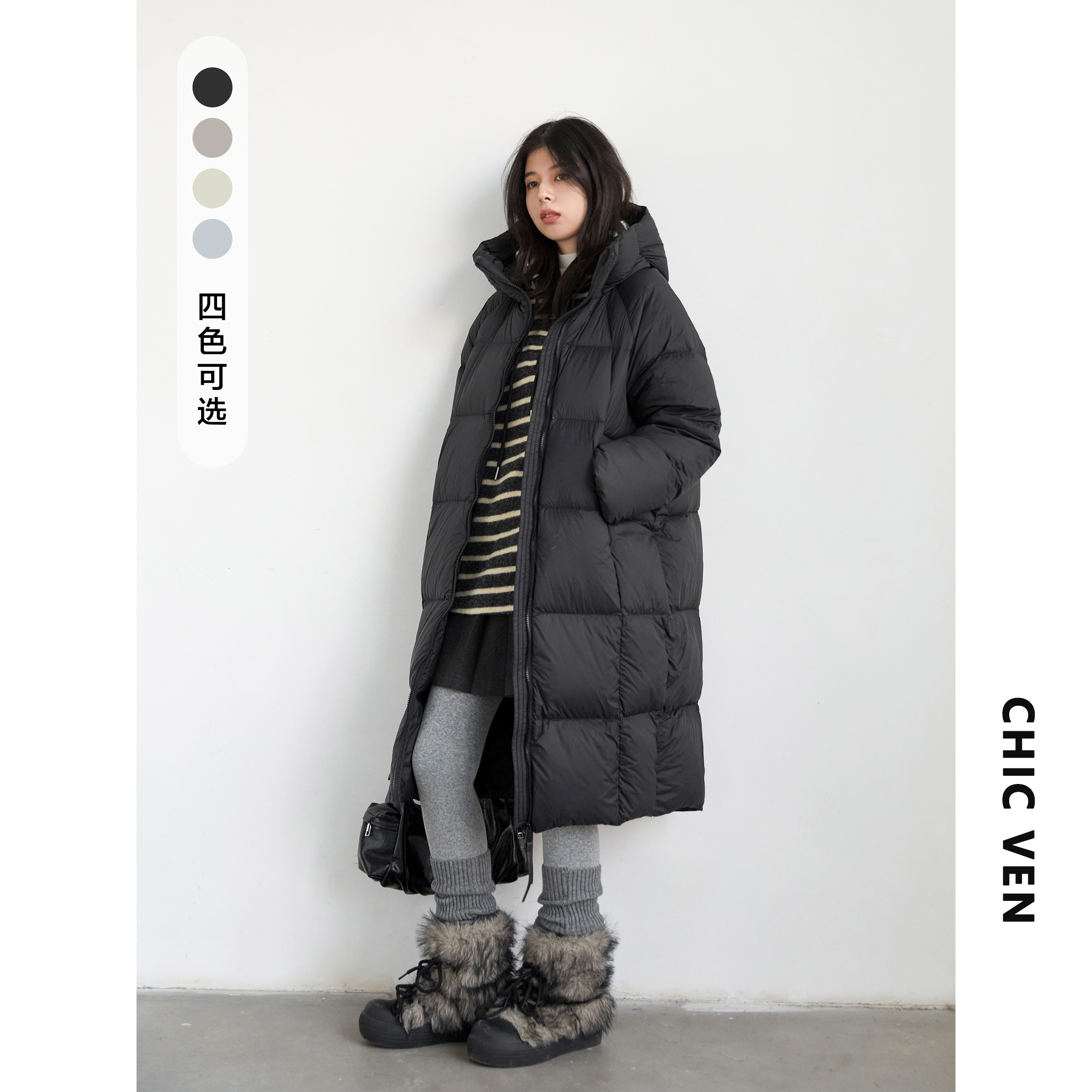 冬季长款300+高充绒量泡芙轻盈羽绒服90白鸭绒外套125DYR0761