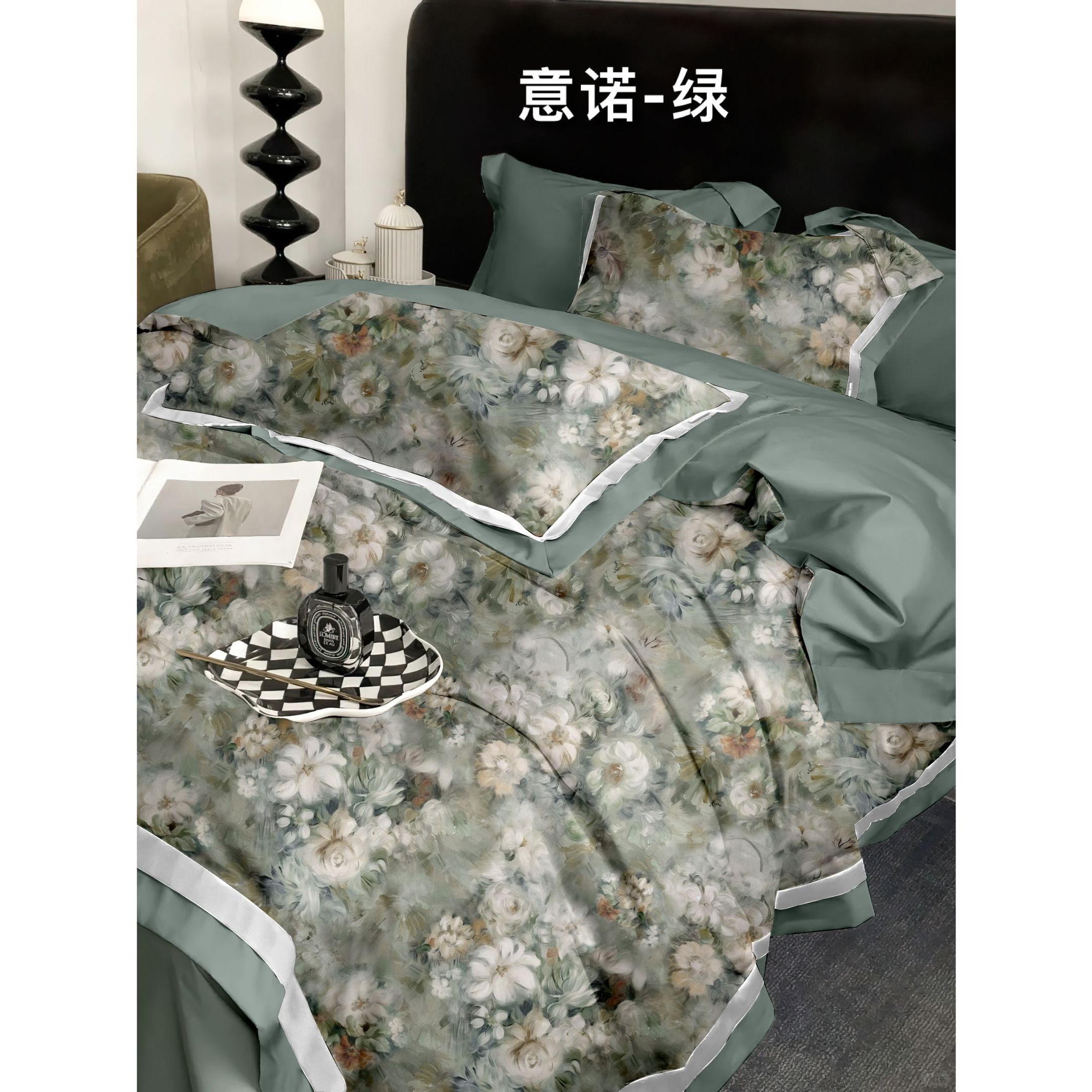 【月亮轻奢】加密百支匹马棉数码印花四件套-意诺/绿