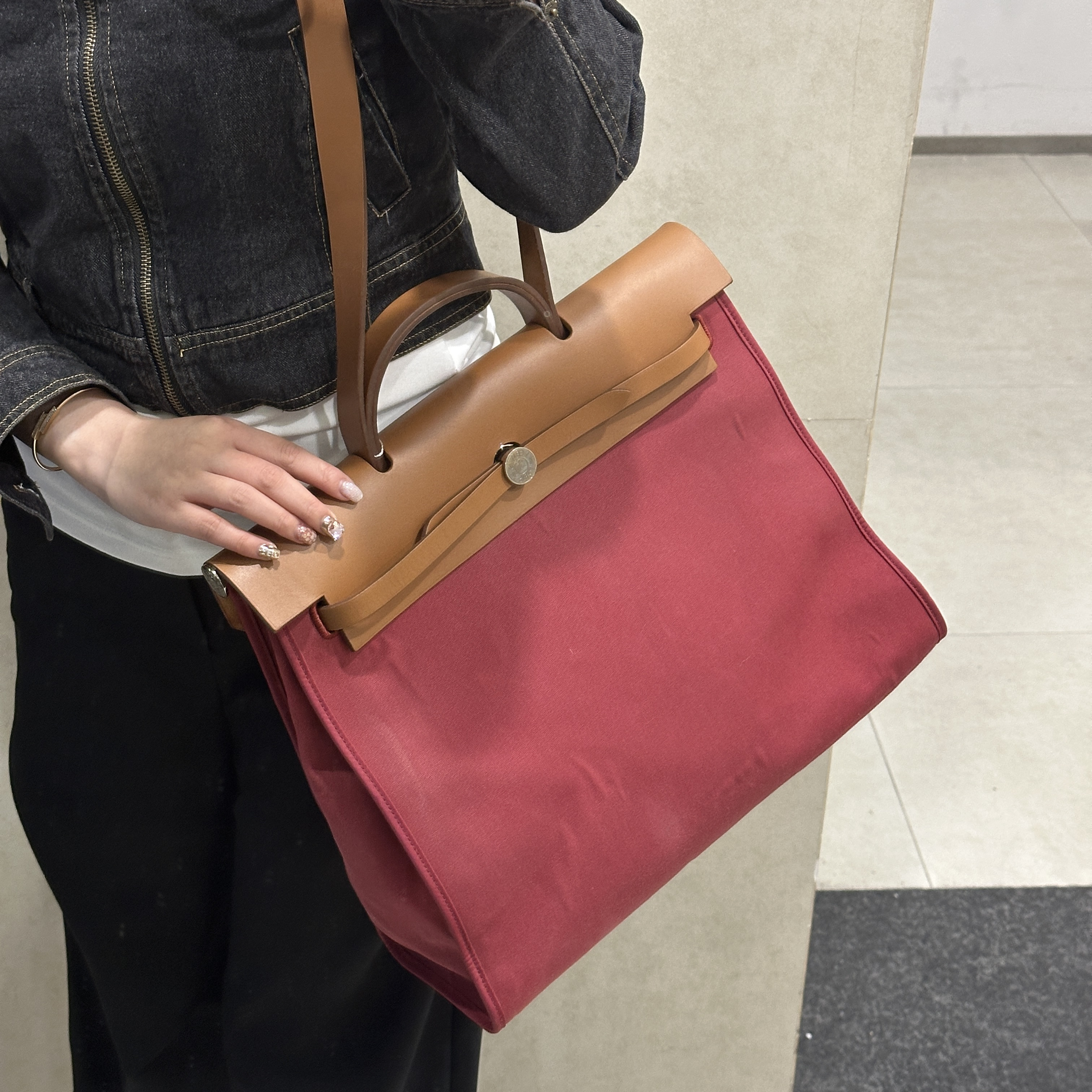 95新 Hermes/爱马仕 红色39herbag手提斜挎包