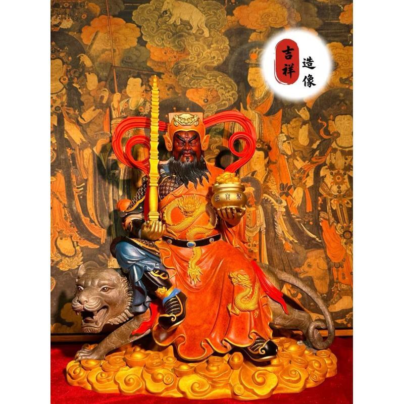 黄铜手工彩绘《赵公明》手工錾刻家用玄关道家摆件