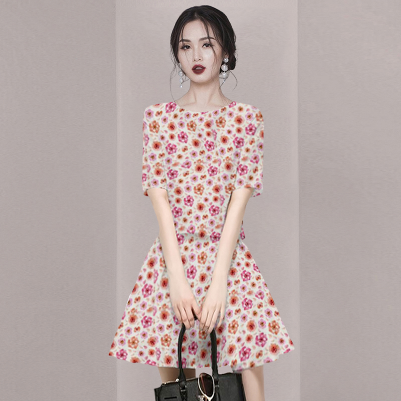 夏季小个子洋气减龄套装2025年新款女装印花上衣半身裙两件套