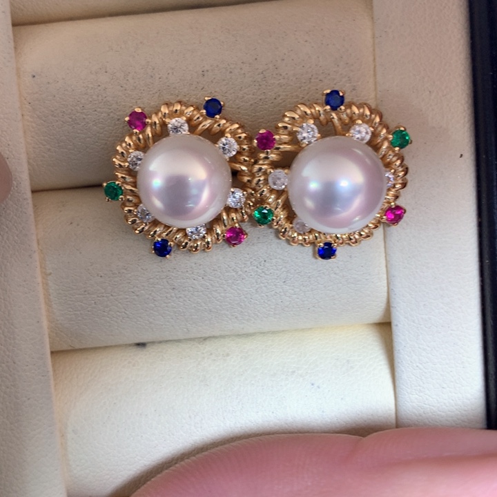 银S925镶嵌耳饰海水珍珠