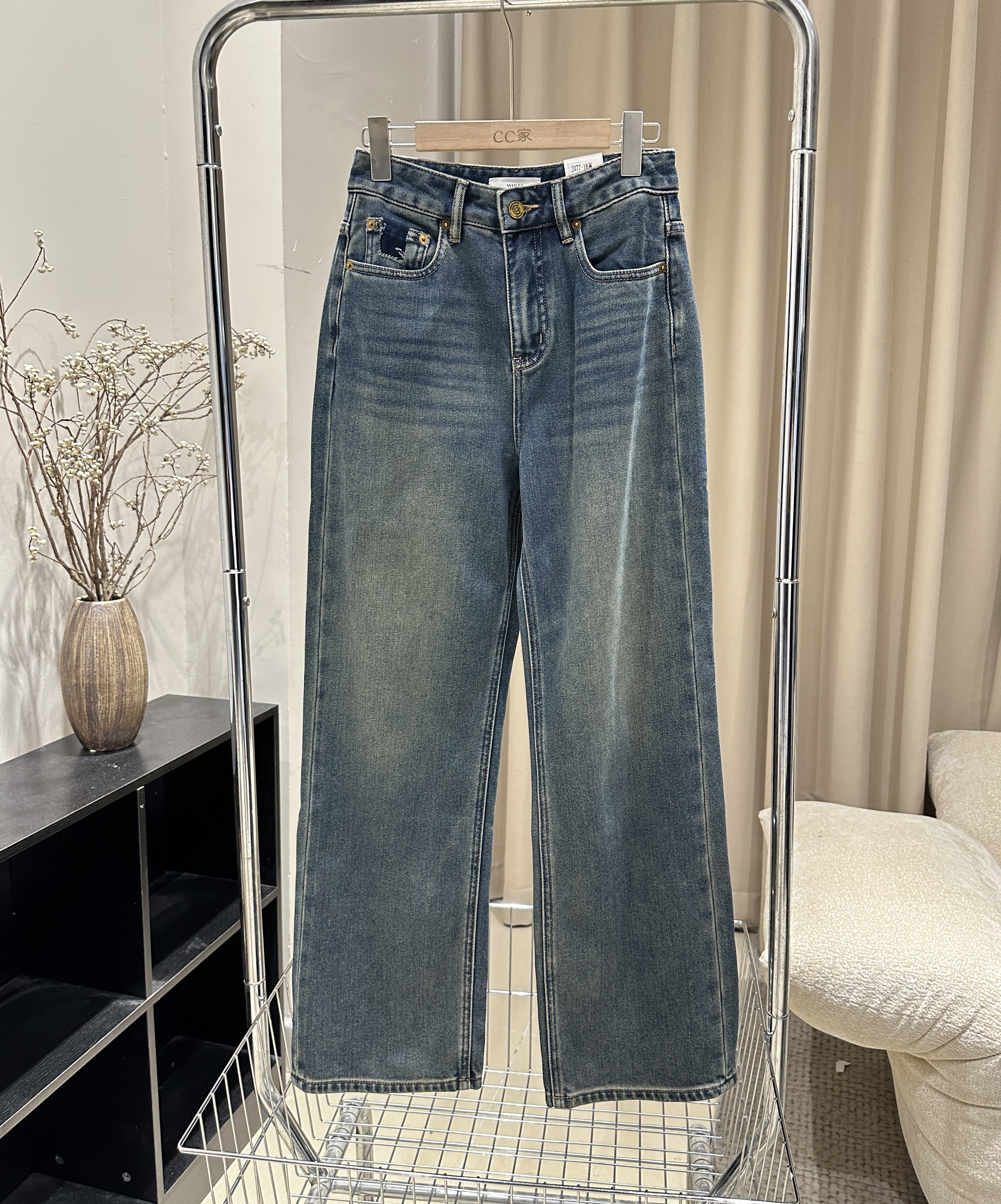 【J077-1】加绒冬款无弹力显瘦直筒裤 大牌定制款