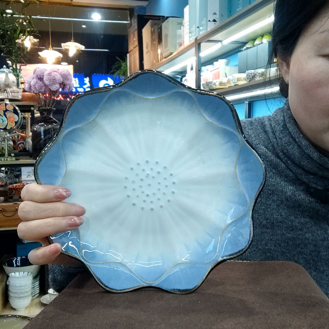 瓷片小可陶瓷高温釉下彩一组四只平盘